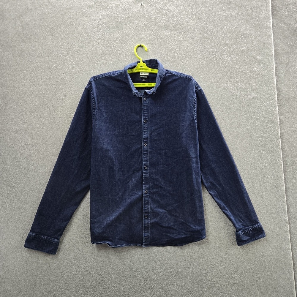 Express Men Button Up Shirt XXL Blue Denim Button Long Sleeve